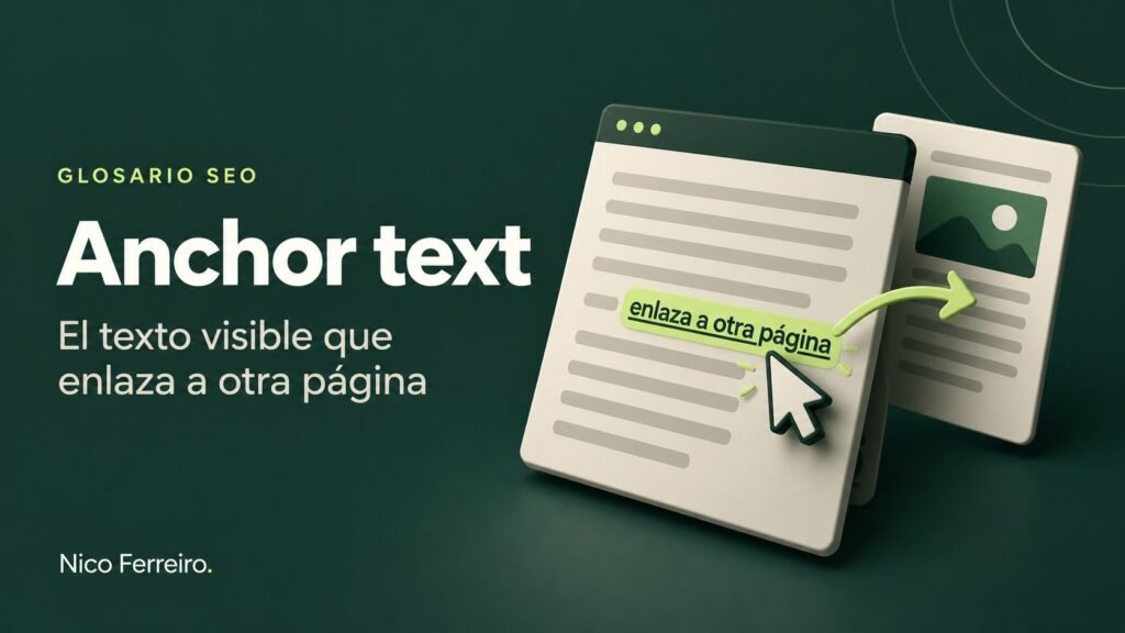 Ilustración del concepto SEO «Anchor text»: El texto visible que enlaza a otra página.
