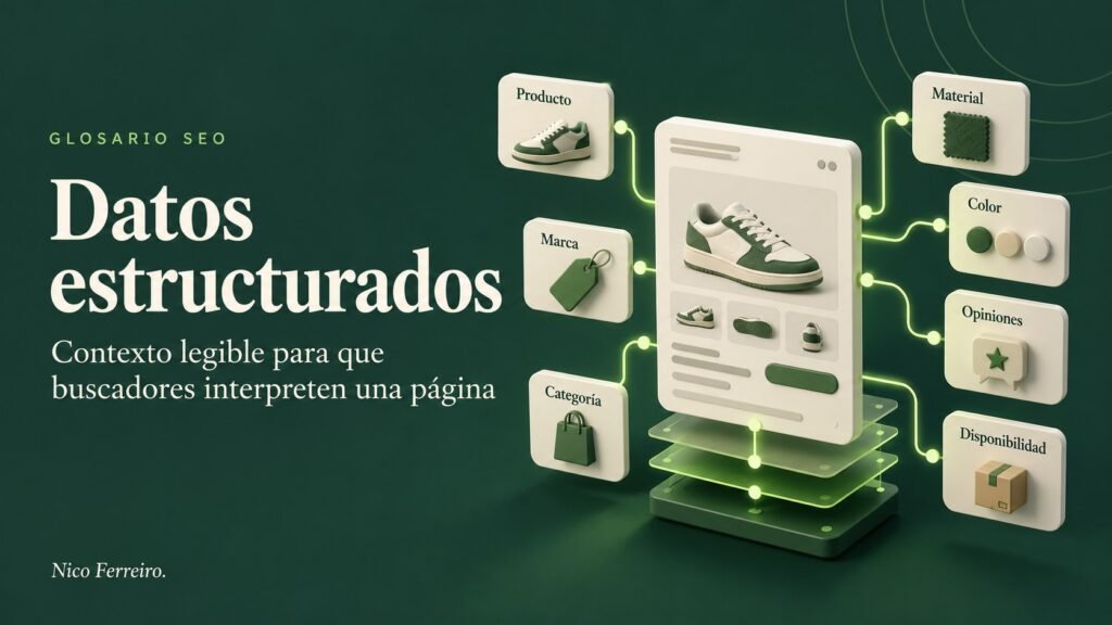 Ilustración del concepto SEO «Datos estructurados»: Contexto legible para que buscadores interpreten una página.
