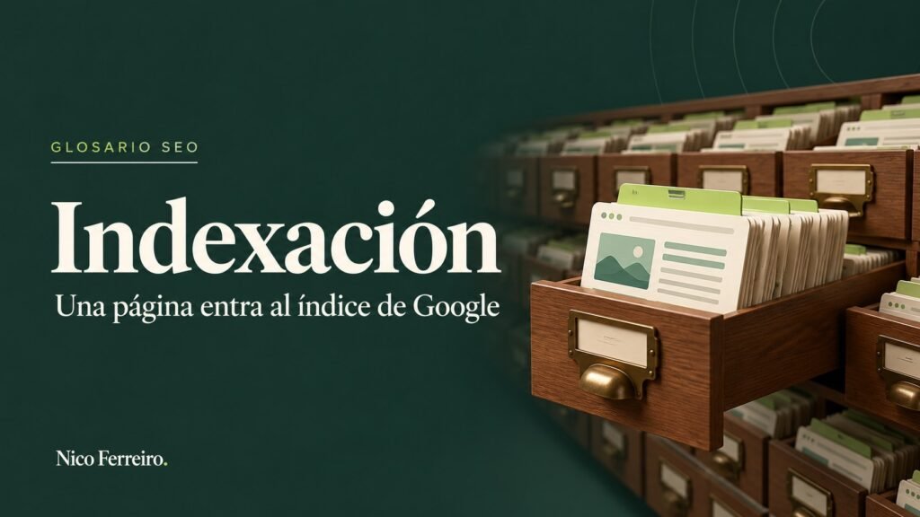 Ilustración del concepto SEO «Indexación»: Una página entra al índice de Google.