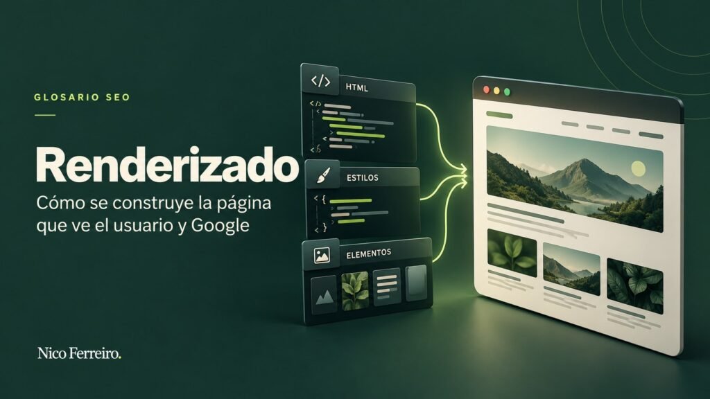 Ilustración del concepto SEO «Renderizado»: Cómo se construye la página que ve el usuario y Google.
