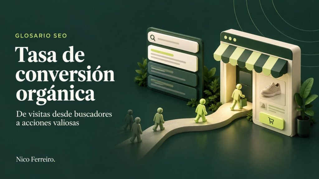 Ilustración del concepto SEO «Tasa de conversión orgánica»: De visitas desde buscadores a acciones valiosas.