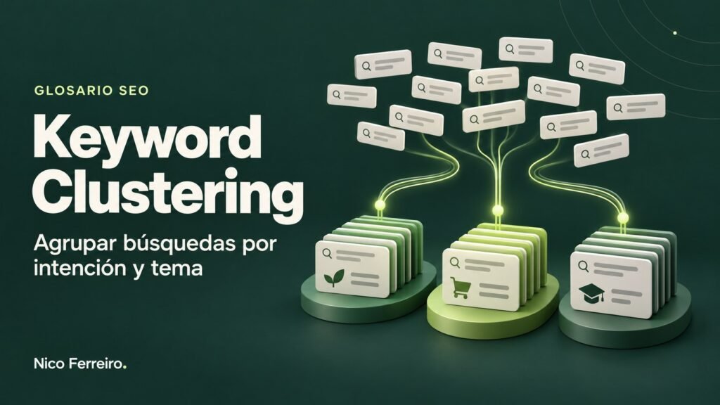 Ilustración del concepto SEO «Keyword Clustering»: Agrupar búsquedas por intención y tema.