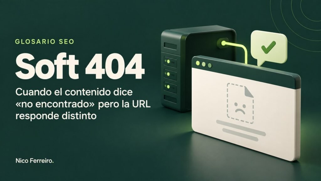 Ilustración del concepto SEO «Soft 404»: Cuando el contenido dice «no encontrado» pero la URL responde distinto.